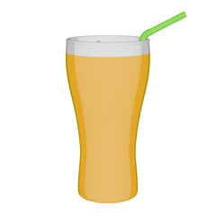 Cartoon glass of orange soda with straw isolated transparent background 3d rendering PNG with alpha channel
