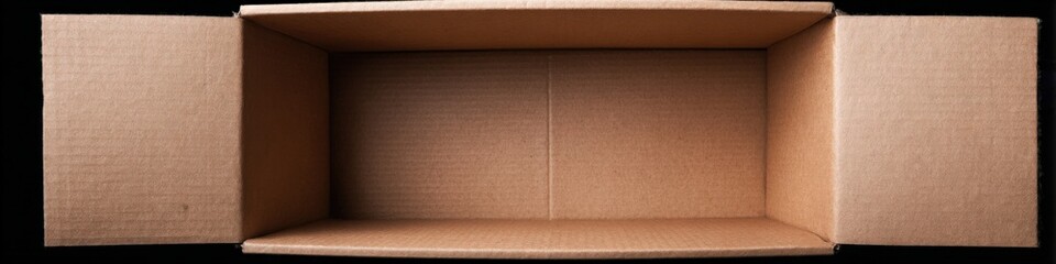 Fototapeta premium Open cardboard box with flaps spread out on black background