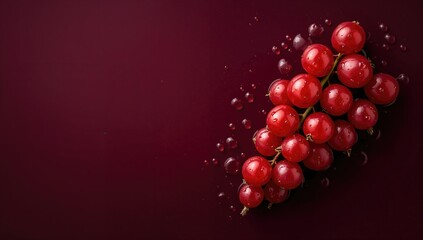 Red currants berries set against a dark background used for text layout design, emphasizing vibrant color contrast