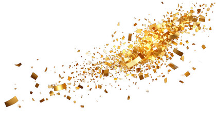 A sparkling, gold confetti stream bursts across a deep black background