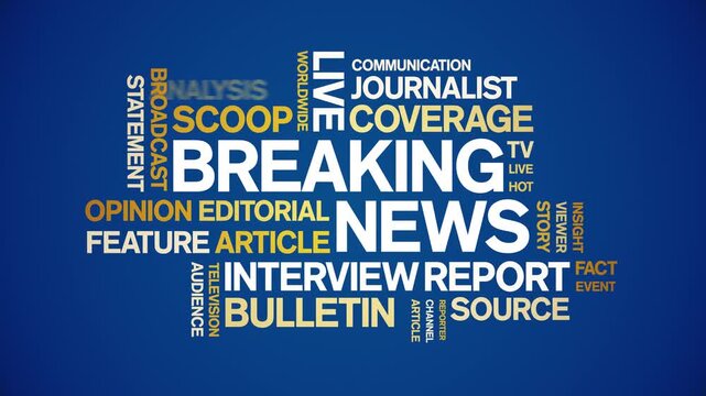 Breaking News animated word cloud-text design animation tag kinetic typography seamless loop.