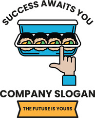 A white and black image of a hand pointing at a container of food