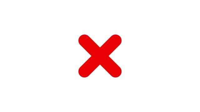 A red 'x' mark animation on white background. Animated of cancel, rejection, wrong sign motion animation.4k video