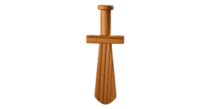Classic wooden toy sword, handcrafted for safe imaginative play.