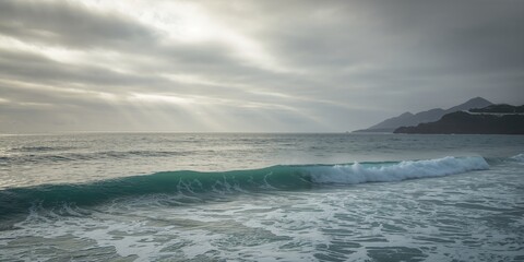Atlantic Ocean waves with overcast sky, serving as a background for text layout or editorial design