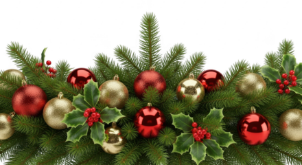 Festive christmas garland with ornaments and holly border design