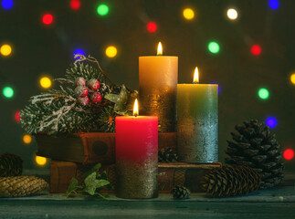 Burning candles create a festive mood. In anticipation of Christmas and New Year.