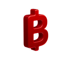 Glossy red Thai Baht symbol with smooth edges and depth, vibrant and modern, 3D Illustration.