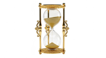 Ornate golden hourglass with sand flowing, representing time