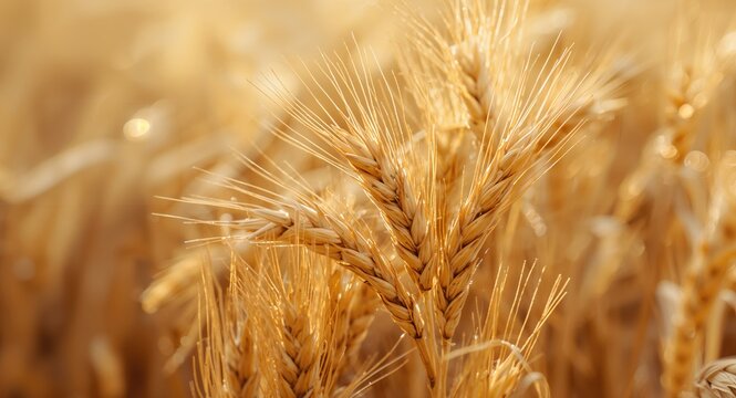 Close-up of wheat grains filling the frame, used as a background for text and layout, World Food Day - Powered by Adobe