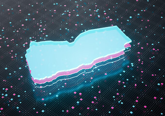 Illuminated Yemen Data Map Neon Blue Light On Seamless Pattern Background 3D Illustration