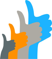 Thumbs up hands in different sizes flat vector illustration of positive feedback concept for growth and agreement