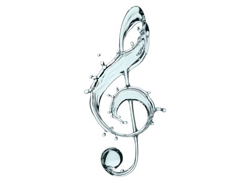 Water Splash Treble Clef Symbol Isolated on Transparent Background