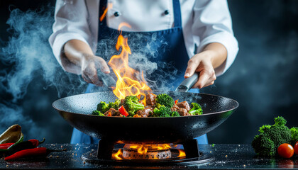 Explosive Culinary Motion Flaming Wok Toss
