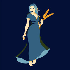A beautiful girl with golden ears of wheat. Virgo zodiac sign. Vector illustration.