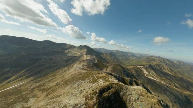 Aerial view of San Isidro mountain peaks in autumn