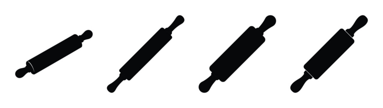 Four black rolling pins lined up in a row showing a slight gradient effect