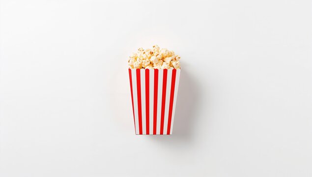 Striped popcorn box on a white surface, suitable for movie nights
