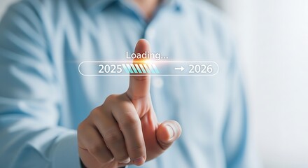 Man interacting with digital interface touching virtual screen with finger