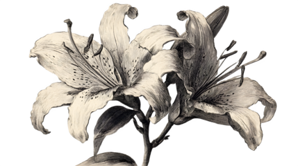 Vintage lily illustration isolated on transparent background