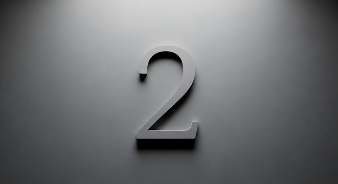 Number Two Digital Number on Gray Surface with Soft Lighting for Modern Minimalist Design