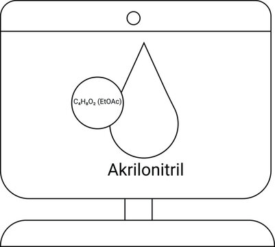 Illustration of a monitor with chemical formula and the word Akrilonitril