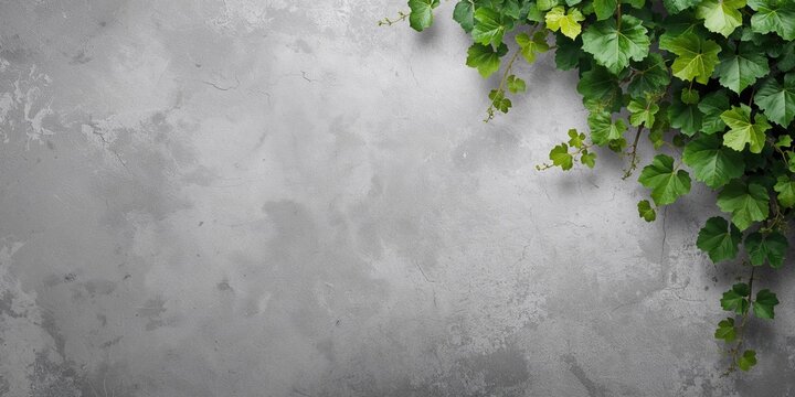 Wild grape leaves against a gray plaster wall, suitable for botanical pattern backgrounds