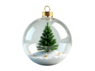 Glass Christmas Tree Ornament with Snow Globe – Photorealistic Holiday Decoration, Transparent Background
