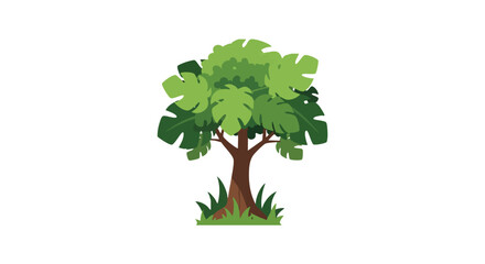 Stylized tropical tree with lush green foliage and a sturdy brown trunk in flat design illustration style
