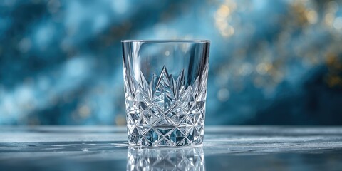 Close-up of a crystal glass highlighting its clarity and intricate design, suitable for use as an elegant UI background