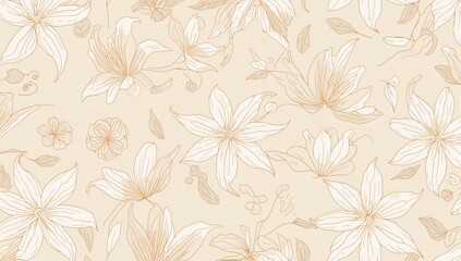 Elegant seamless pattern featuring lily flowers and design elements, suitable for textile backgrounds