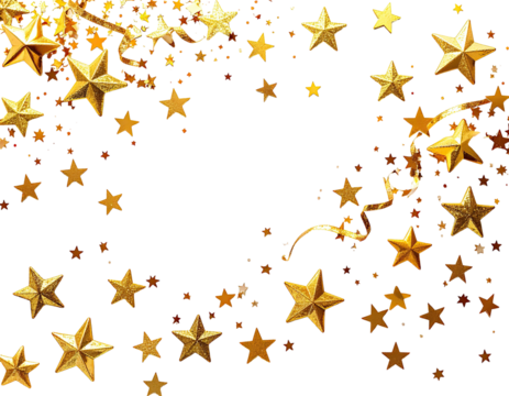 Golden stars and ribbons on a black backdrop, creating a festive celebratory frame - Powered by Adobe