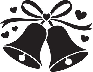 Christmas Bells Icon in Line Style. A decorative illustration of two large bells tied with ribbon, surrounded by stars