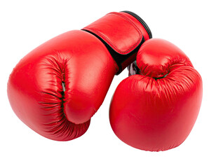 A pair of red boxing gloves, shown from the front, isolated on a white background