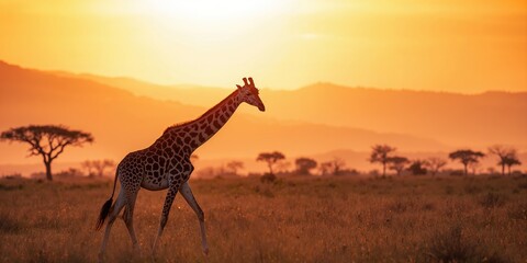 Obraz premium Giraffe in the wild landscape of Africa, emphasizing wildlife conservation efforts, World Wildlife Day