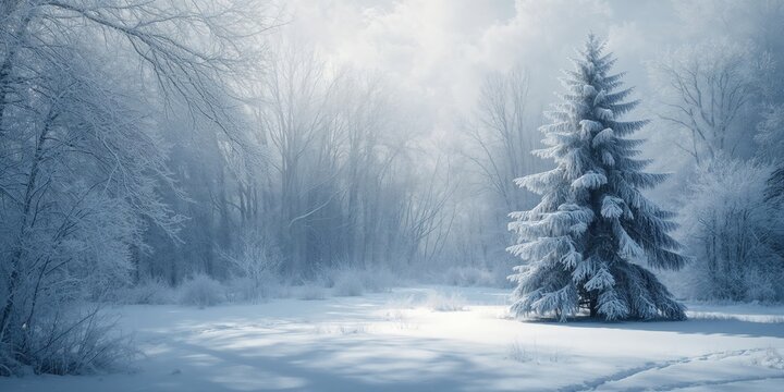 Winter forest scene used as a scenic background for text or layout design, seasonal awareness day