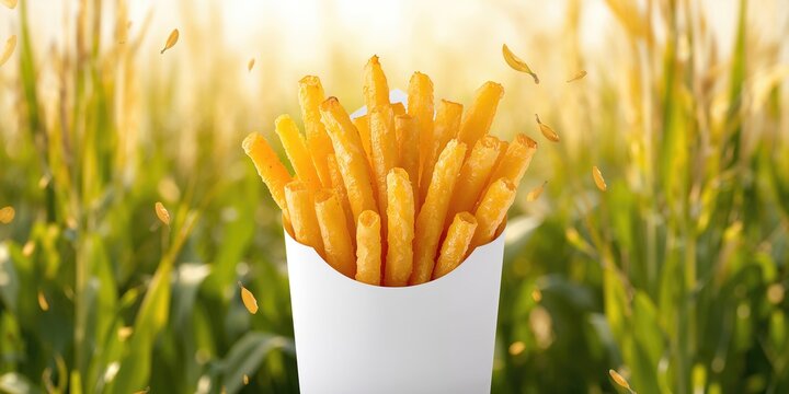 Light crispy sticks and crunchy snack items on a yellow corn-themed background, suitable for snack packaging design