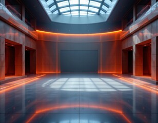 Modern Hallway with Orange Lighting