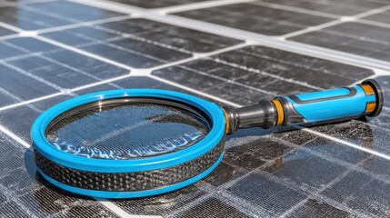 Futuristic ai net-zero compliance scanner concept featuring a magnifying glass on a tiled floor for enhanced clarity