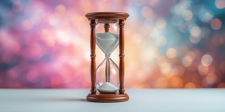 Hourglass on vibrant colorful background used for time management, game theme, World Time Day