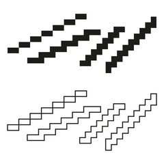 Fototapeta premium Staircase pattern set. Pixel stepped design. Minimal Vector element. Black white outline.