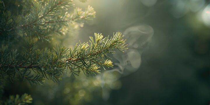 Close-up of juniper twigs used in temple purification rituals, emphasizing traditional spiritual practices, Nepalese cultural observance