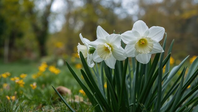 Narcissus flowers in bloom, seasonal change