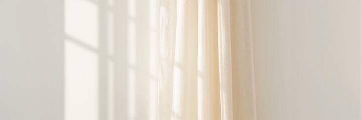 Sunlit interior with light streaming through curtains onto a white wall, creating shadows and lines, emphasizing natural daylight, World Sun Day