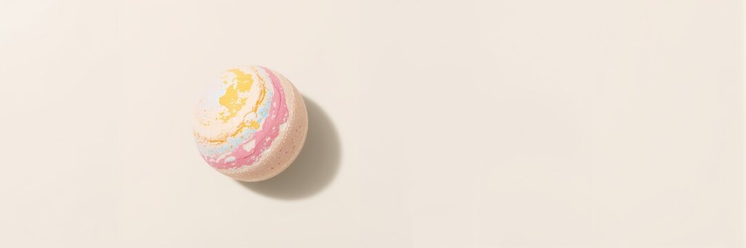 Single bath bomb positioned on a white surface, suitable for skincare and relaxation routines - Powered by Adobe