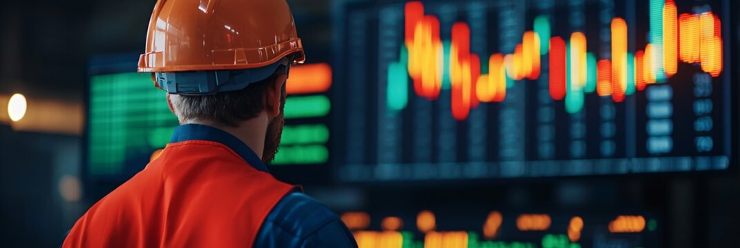 Export crane operator cabin with overlay of rising international trade metrics.