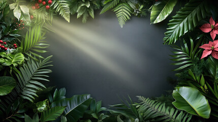 Obraz premium Forest scene with a black background and a large leafy green plant