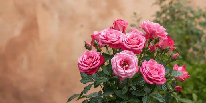 Photo of pink roses blooming showing vibrant petals, ideal for floral background use, Earth Day