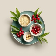 Balanced plates showcase vibrant ingredients for healthy eating in an artistic arrangement. Veganuary Day