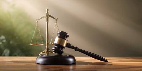 Green World and gavel with scales of justice, symbolizing international law for sustainable environmental conservation, Earth Day